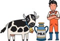 Hand Drawn male farmer milking cows illustration