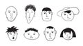 Hand drawn male and female faces with different emotions. Vector set of character sketches Royalty Free Stock Photo