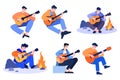 Hand Drawn Male musician playing acoustic guitar in flat style Royalty Free Stock Photo