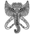 Hand drawn of mammoth head in zentangle style Royalty Free Stock Photo