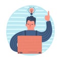 Hand drawn man with laptop and light bulb. Royalty Free Stock Photo