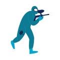 Man in special protective costume and mask running and playing paintball vector illustration