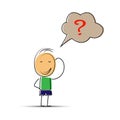 Hand-drawn man wondered, question mark in speech bubble Royalty Free Stock Photo