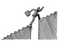 Hand Drawn Manager Jumping Across Gap In Steps