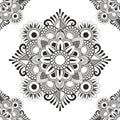 Hand-drawn mandala with ethnic floral doodle pattern. Coloring page - zendala design