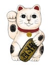 Hand drawn maneki neko figurine