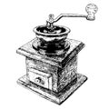 Hand drawn manual coffee grinder. Vector sketch