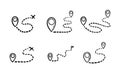 hand drawn map distance measuring icon. Doodle Map route vector pictogram isolated set.