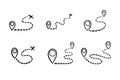 hand drawn map distance measuring icon. Doodle Map route vector pictogram isolated set.