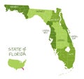 Hand Drawn map of Florida with regions and counties