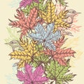 Hand drawn maple foliage vertical seamless border