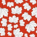 Hand Drawn Maple Leaf Seamless Pattern. Vector Royalty Free Stock Photo