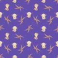 Hand drawn marine octopus and axolotls seamless pattern. Perfect for T-shirt, textile and print. Doodle illustration