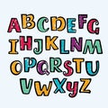 Hand drawn marker colorful uppercase alphabet. Kid style drawing font and signs. Royalty Free Stock Photo