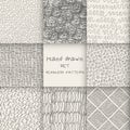 Hand drawn marker and ink seamless patterns set Royalty Free Stock Photo