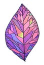 Hand-drawn marker and pen illustration black, pink, purple multicolor leaf creative art object isolated on white