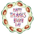 Hand drawn markers pattern with avocado and `Happy thanks giving day`.