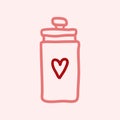 Hand drawn mason jar with heart shape isolated on a pink. Contour sketch. Vector illustration Royalty Free Stock Photo