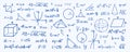 Hand drawn math symbols. Math symbols on notebook page background. Sketch math symbols Royalty Free Stock Photo