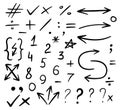 Hand-drawn mathematical symbols and numbers collection