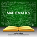 Hand drawn mathematics on chalkboard with opened book Royalty Free Stock Photo