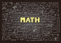 Hand drawn mathematics formulas on chalkboard for background, banner, book cover and etc. for education industry Royalty Free Stock Photo