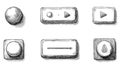 Hand Drawn Media Control Buttons and UI Elements Sketch Set Royalty Free Stock Photo