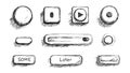Hand Drawn Media Control Buttons and UI Elements Sketch Set Royalty Free Stock Photo