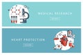 Hand drawn medical and healthcare concepts. Medical research and Heart protection banners.