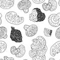 Hand drawn medicinal mushrooms seamless pattern