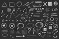 Hand drawn mega set elements in flat graphic design. Collection objects of doodle shapes, arrows, cross, round, dots