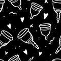 hand-drawn menstrual cup seamless pattern. Vector line illustration. Period pattern isolated. Zero-waste pattern with