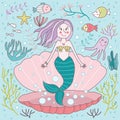 Hand Drawn Mermaid Vector Illustration Doodle Drawing