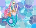 Hand drawn mermaid holding a gold fish, on watercolor background Royalty Free Stock Photo