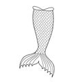 Hand drawn mermaid tail silhouette isolated on white background. Outline element for sea party, greeting or invitation Royalty Free Stock Photo