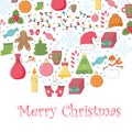 Christmas and New Year greeting card with cute holiday things Royalty Free Stock Photo