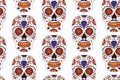 Hand drawn Mexican Day of The Dead seamless pattern. Vector colorful sugar skull. Royalty Free Stock Photo