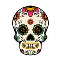 Hand drawn mexican sugar skull isolated on white background. Design element for poster, card, banner, t shirt, emblem, sign.