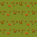 Cows on green meadow flat color seamless pattern Royalty Free Stock Photo