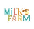 Hand drawn milk farm lettering flat color vector Royalty Free Stock Photo