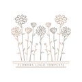 Hand drawn minimal logo of blooming flowers and leaves in line art. Bohemian floral vector illustration. Decorative botanique Royalty Free Stock Photo