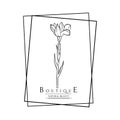 Hand drawn minimal logo of blooming flowers and leaves in line art. Bohemian floral vector illustration. Decorative botanique Royalty Free Stock Photo