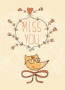 Hand drawn miss you card.