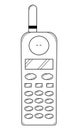 Hand drawn mobile phone of the 90s. Device for communicating via cellular communication. Doodle style. Vector