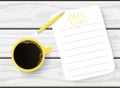 Hand drawn Mockup of New Year 2021 goals and resolutions. Flat lay with trendy yellow and  grey colors Royalty Free Stock Photo