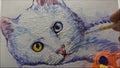 Hand drawn Modern , Art painting Oil color Cute Cat , Palette and paintbrush ,from gallery in Thailand