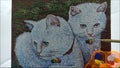 Hand drawn Modern , Art painting Oil color Cute Cat , Palette and paintbrush ,from gallery in Thailand