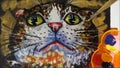 Hand drawn Modern , Art painting Oil color Cute Cat , Palette and paintbrush ,from gallery in Thailand