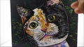 Hand drawn Modern , Art painting Oil color Cute Cat , Palette and paintbrush ,from gallery in Thailand