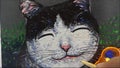 Hand drawn Modern , Art painting Oil color Cute Cat , Palette and paintbrush ,from gallery in Thailand